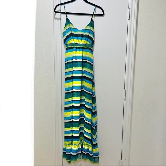 Banana Republic Blue Green Striped Maxi Sundress in Women's Size 2 - Picture 1 of 8
